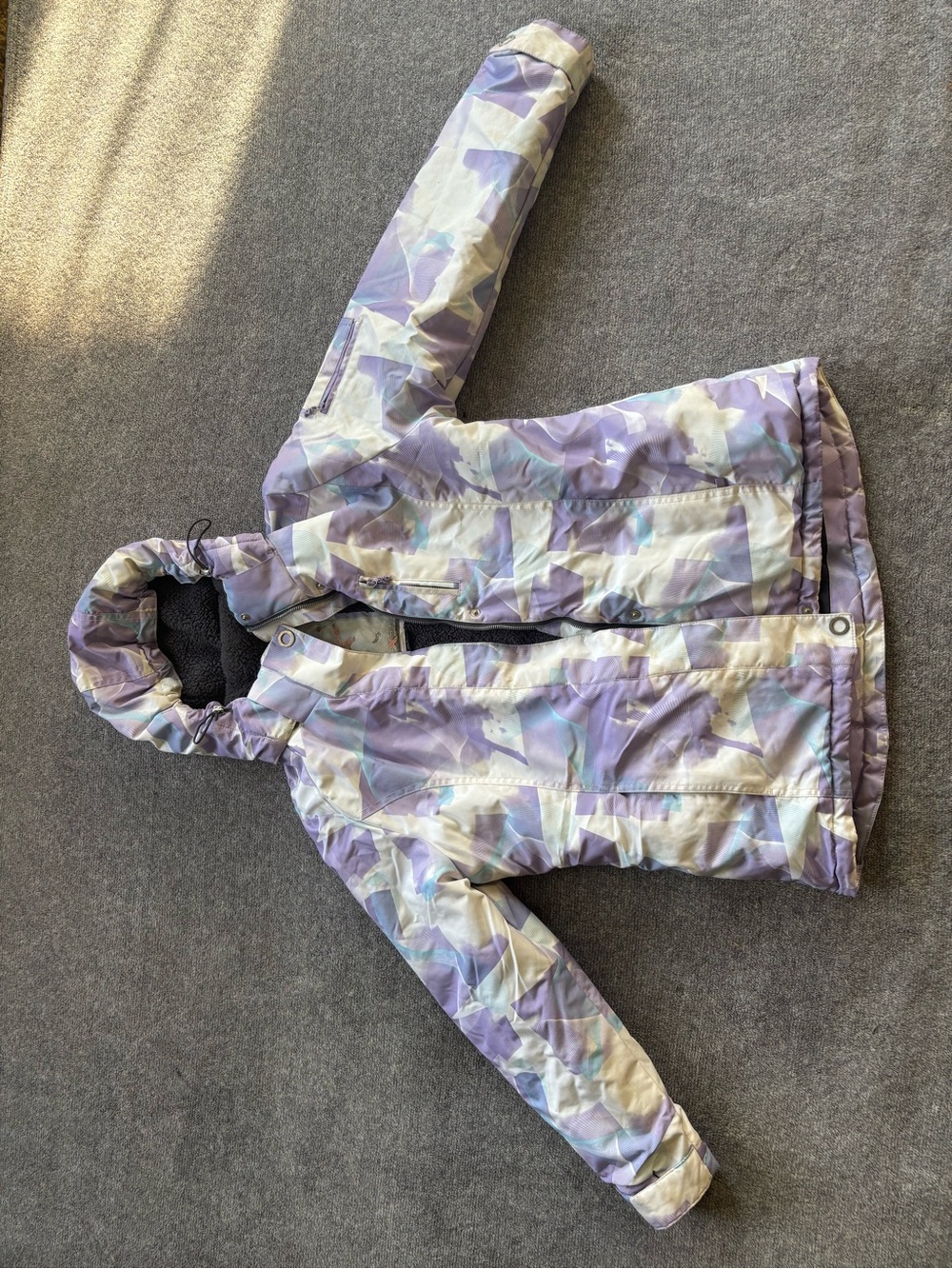 Kids Hooded Winter Jacket in Lavender & Cream